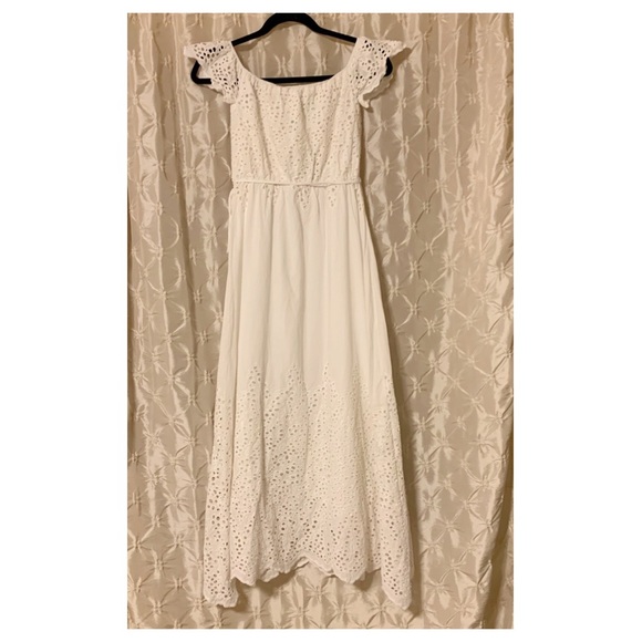June & Hudson White Eyelet Midi Dress A Line Empire - Picture 4 of 12